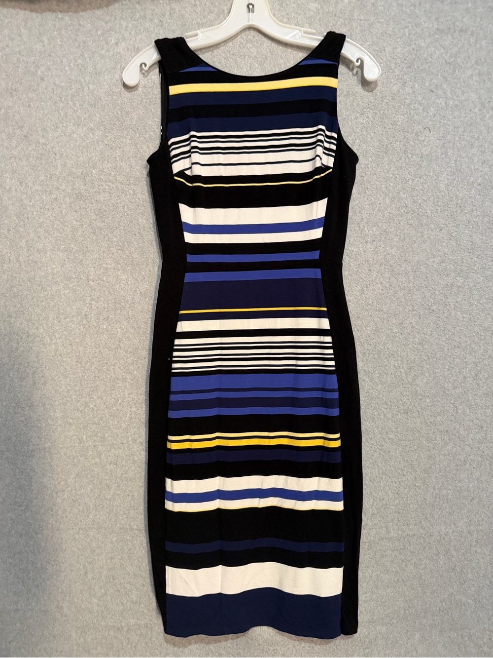 White House Black Market Black, Blue, White & Yellow Striped Sheath Dress
